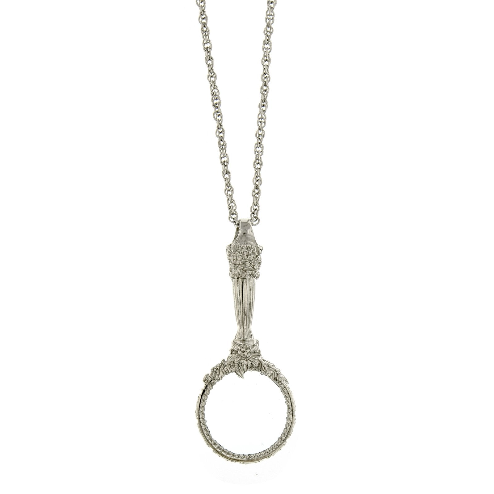 Silver Tone Magnifying Glass Pendant Necklace 30 In