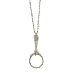 Silver Tone Magnifying Glass Pendant Necklace 30 In