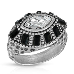 1958 Jewelry Pewter Two Tone Multi Crystal Dome Ring Size 7