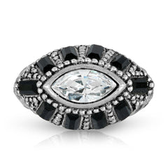 1958 Jewelry Pewter Two Tone Multi Crystal Dome Ring Size 7