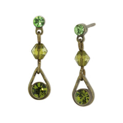 Gold Tone Green Dangle Post Earrings