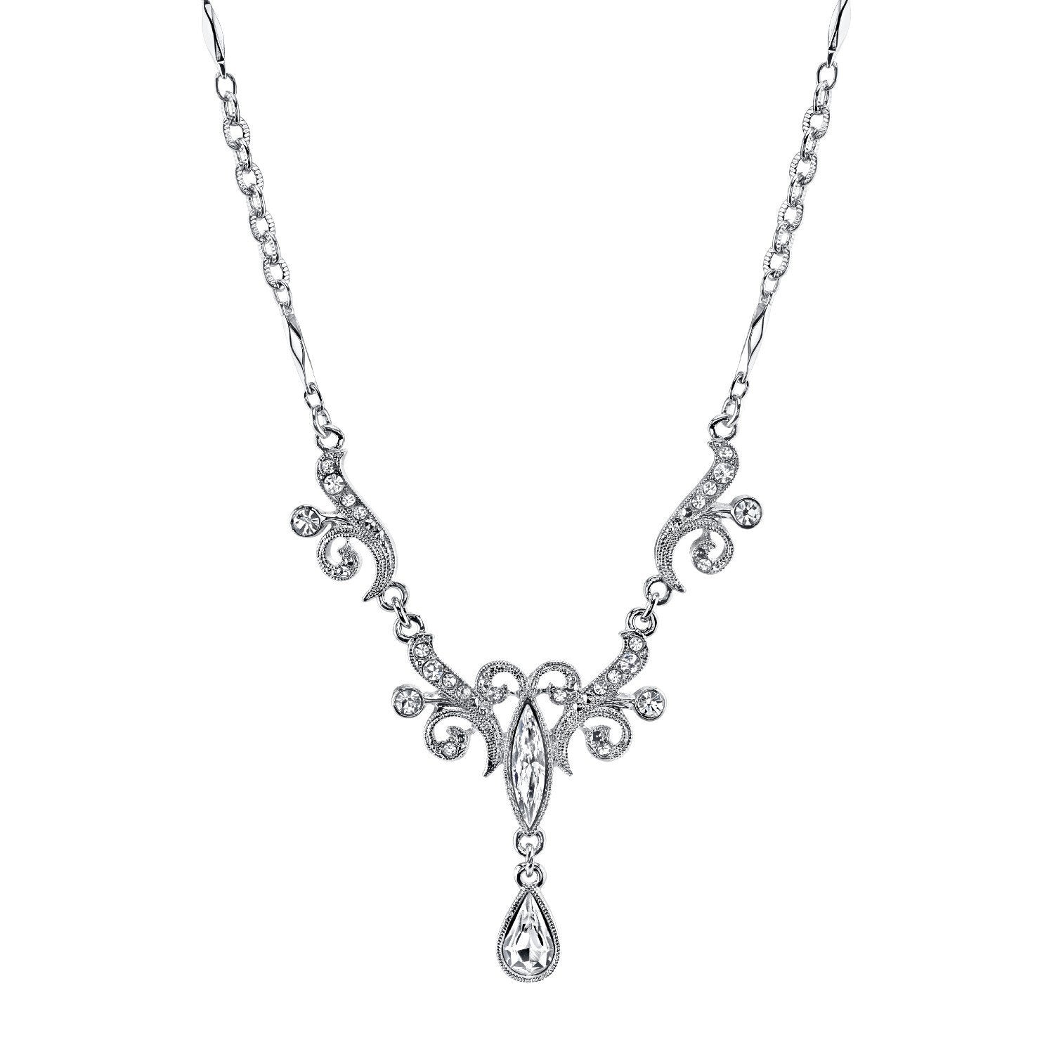 1928 Jewelry Silver-Tone Crystal Teardrop Necklace