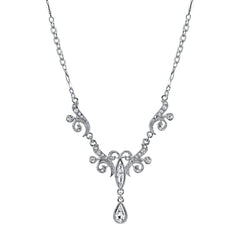 1928 Jewelry Silver-Tone Crystal Teardrop Necklace