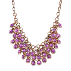 Copper Tone Lt. Amethyst Purple Color Cluster Bib Necklace 16   19 Inch Adjustable